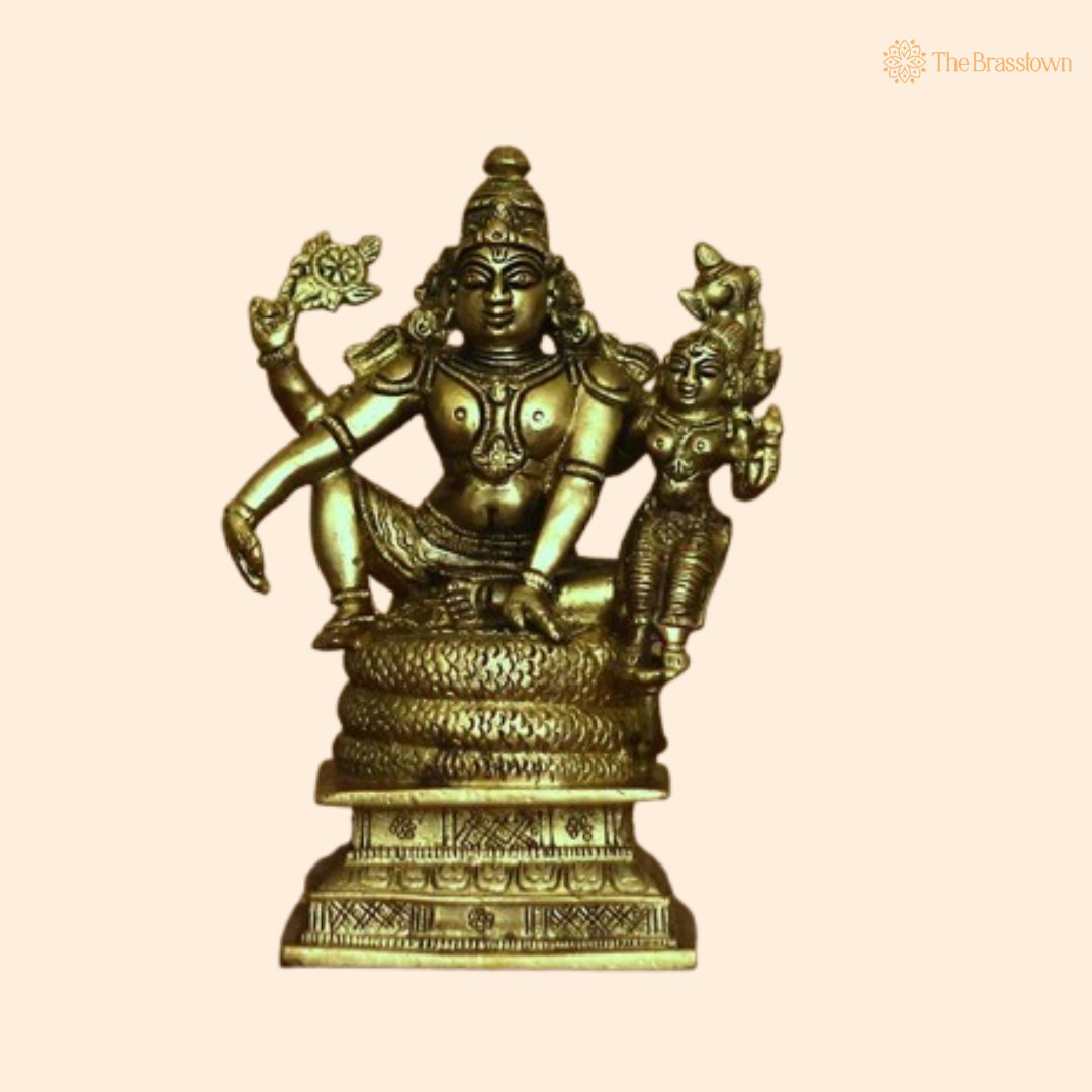 Ornate Brass Lakshmi Narayana Statue 6.5 Inch