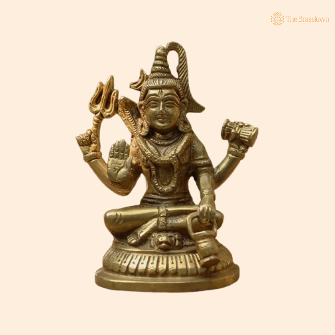 Ornate Brass Lord Shiva Statue - A Symbol of Divine Energy and Blessings 5 Inch