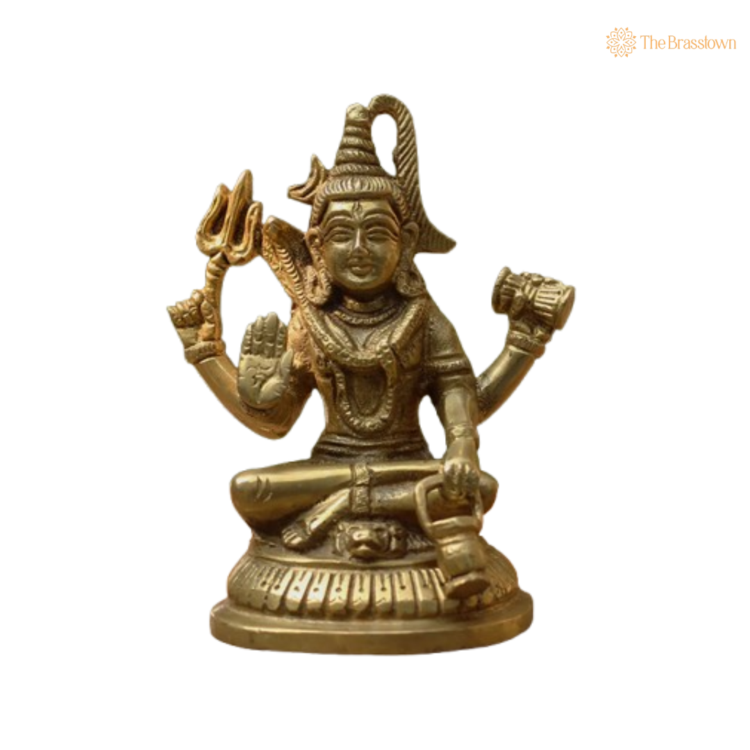 Ornate Brass Lord Shiva Statue - A Symbol of Divine Energy and Blessings 5 Inch