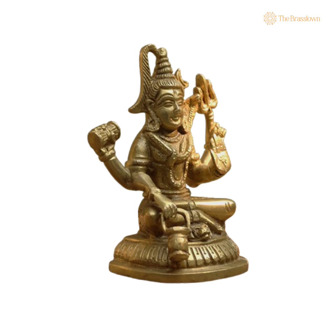 Ornate Brass Lord Shiva Statue - A Symbol of Divine Energy and Blessings 5 Inch