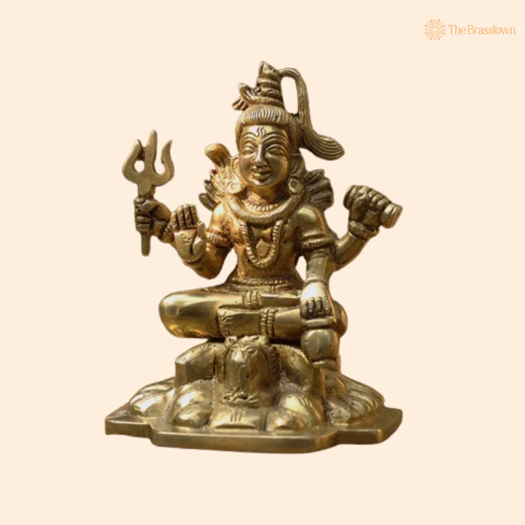 Ornate Brass Lord Shiva Statue - A Symbol of Divine Energy and Serenity 5 Inch