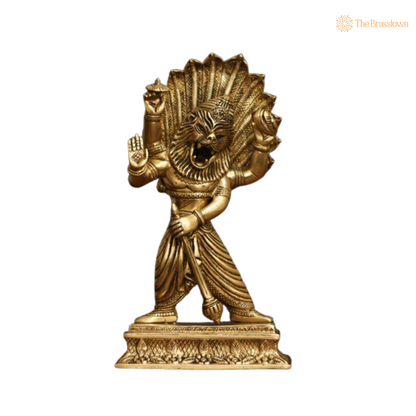 Ornate Brass Narasimha Statue - A Symbol of Divine Power and Protection 11.5 Inch