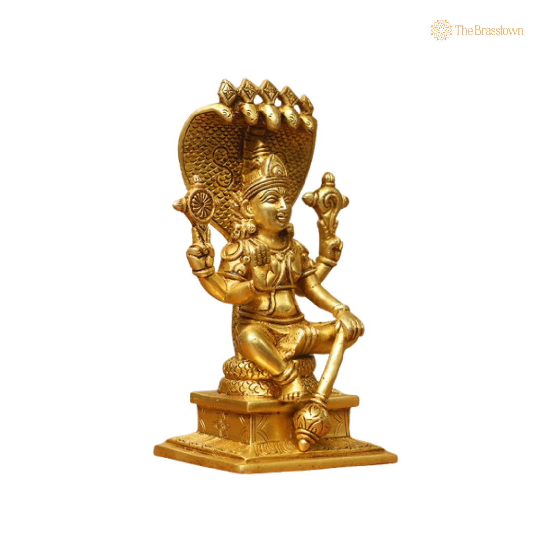 Ornate Brass Sheshashayi Vishnu Statue 10 Inch