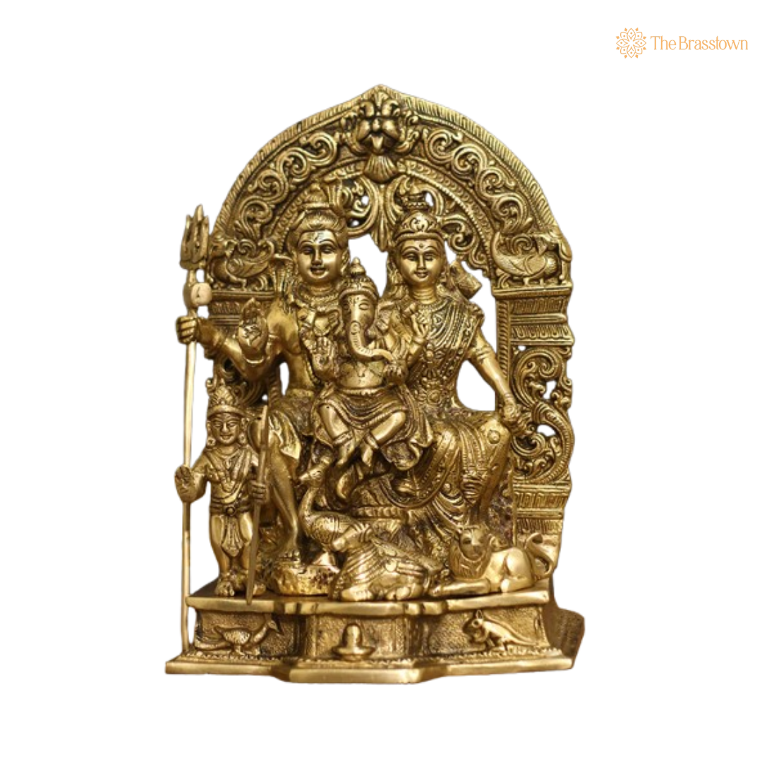 Ornate Brass Shiva Parivar Statue - A Symbol of Divine Family and Harmony 12 Inch