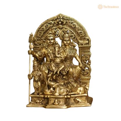 Ornate Brass Shiva Parivar Statue - A Symbol of Divine Family and Harmony 12 Inch