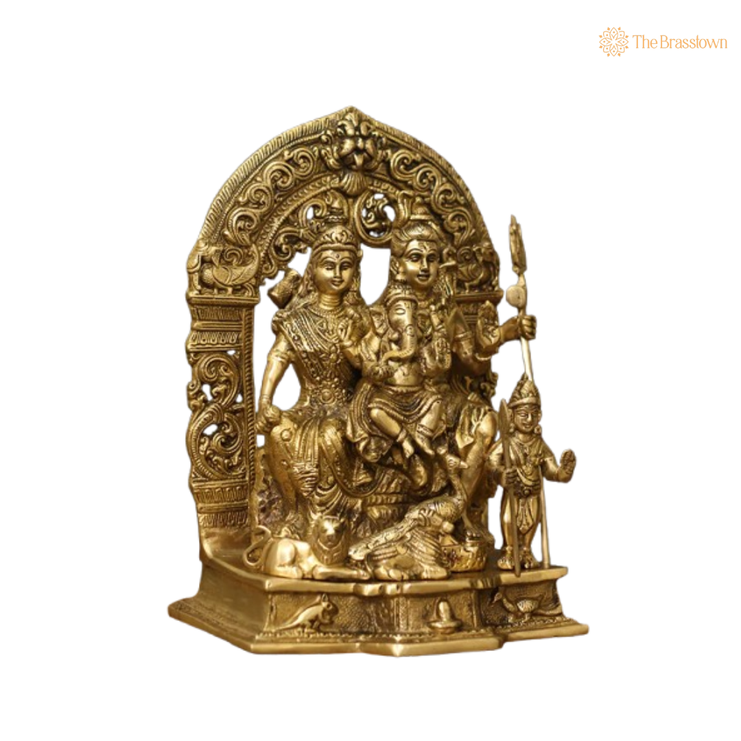 Ornate Brass Shiva Parivar Statue - A Symbol of Divine Family and Harmony 12 Inch