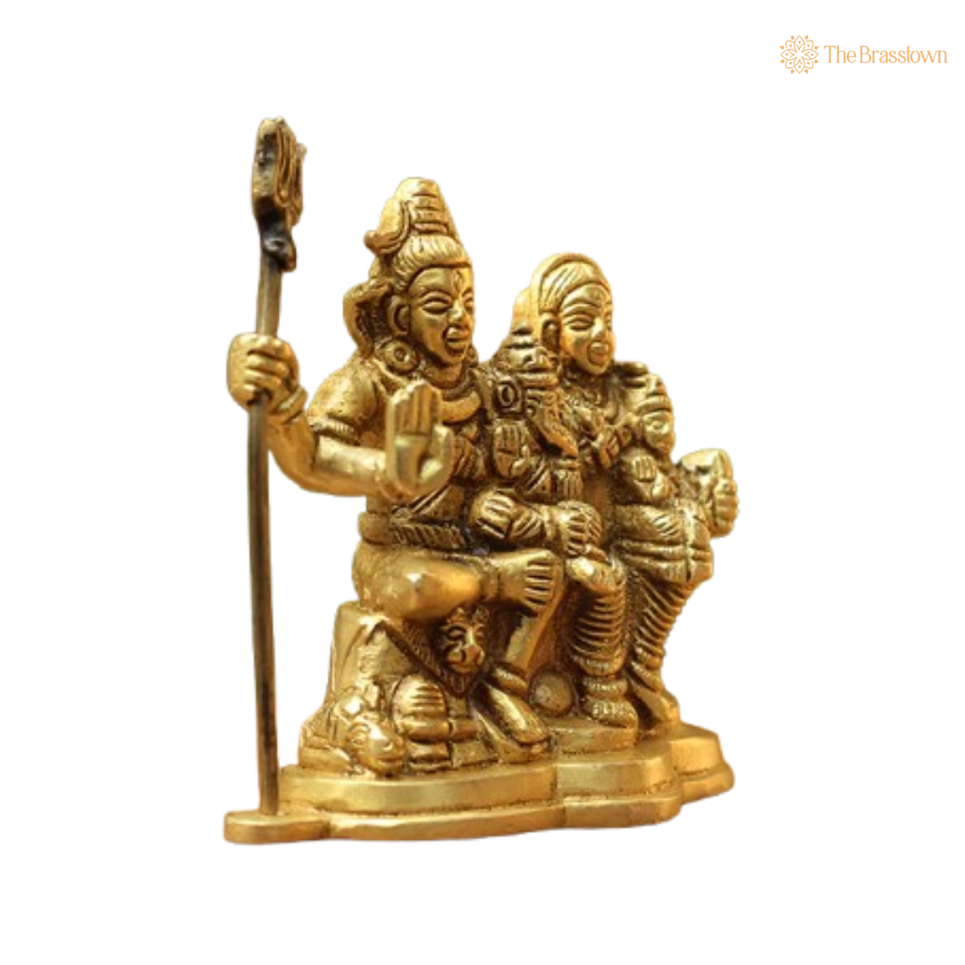 Ornate Brass Shiva Parivar Statue - A Symbol of Divine Family and Unity 3.5 Inch