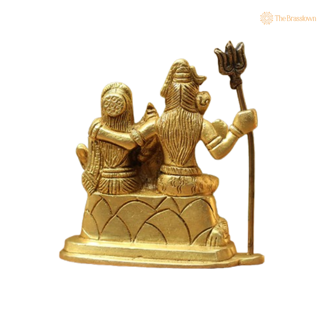 Ornate Brass Shiva Parivar Statue - A Symbol of Divine Family and Unity 3.5 Inch