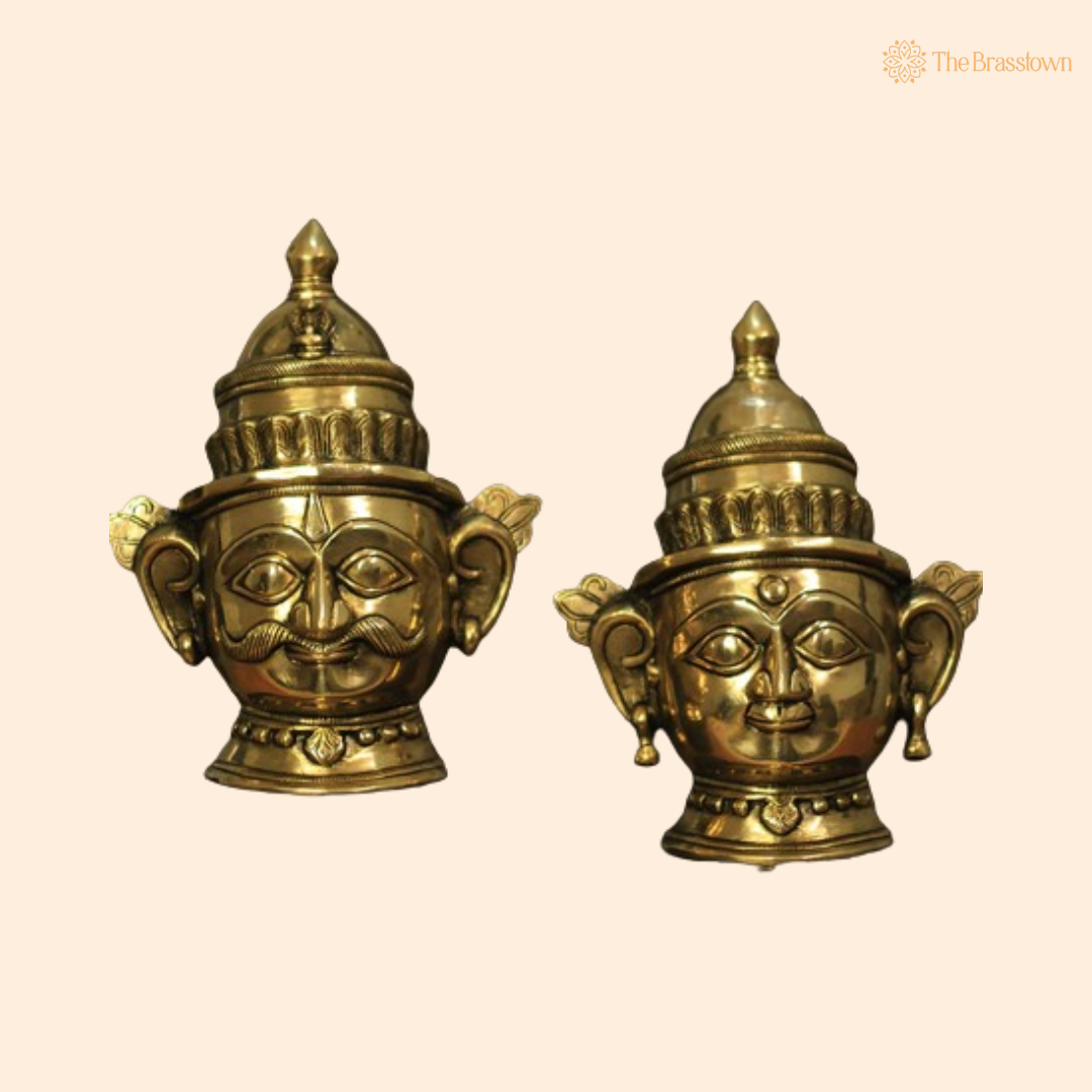 Ornate Brass Shiva and Gauri Mukhalingam Set - A Divine Symbol of Unity and Harmony 9.5 Inch