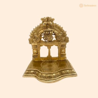 Ornate Brass Temple with Peacock Motif 7 Inch