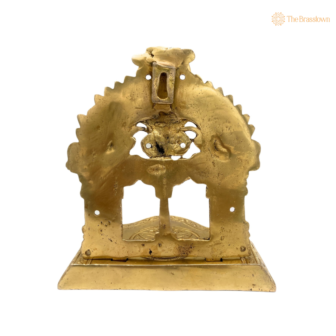 Ornate Brass Temple with Peacock Motif 7 Inch