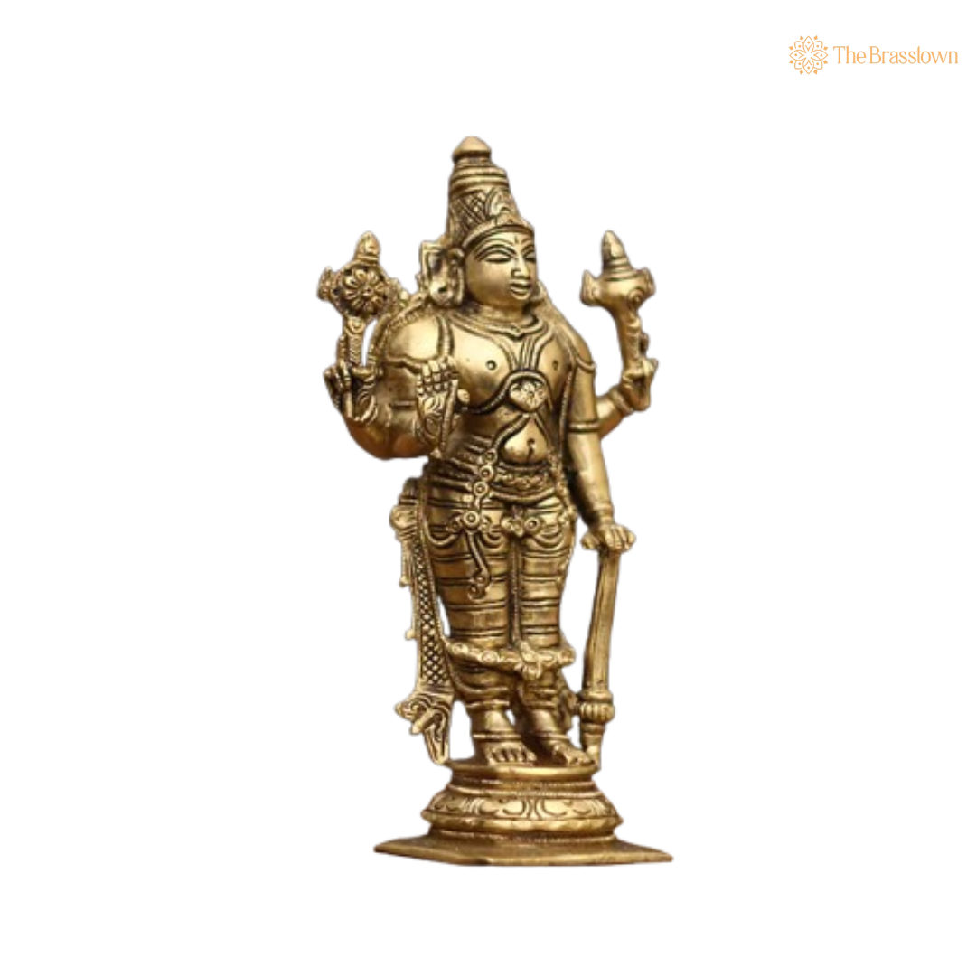 Ornate Brass Vishnu Statue - A Symbol of Divine Grace and Protection 7 Inch