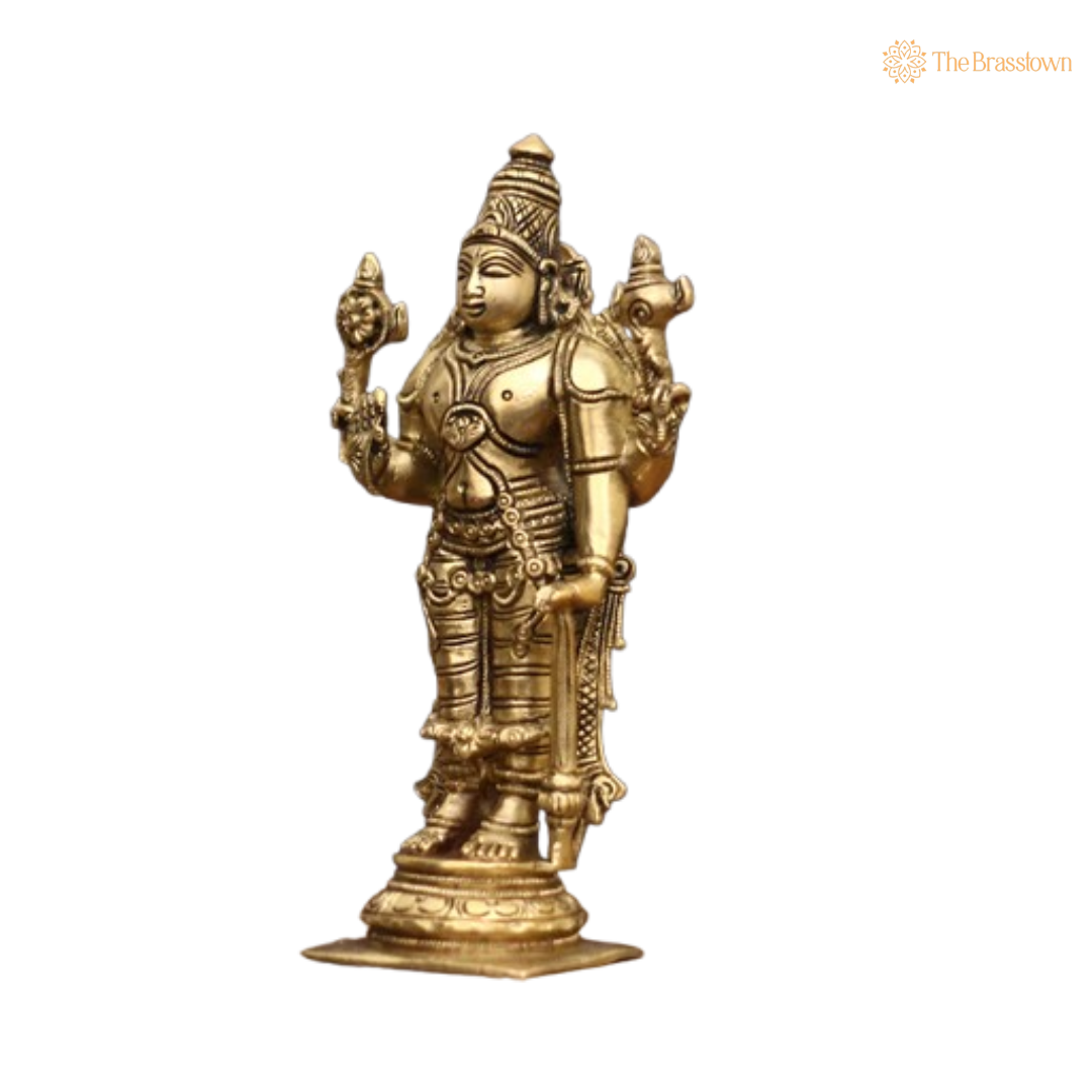 Ornate Brass Vishnu Statue - A Symbol of Divine Grace and Protection 7 Inch