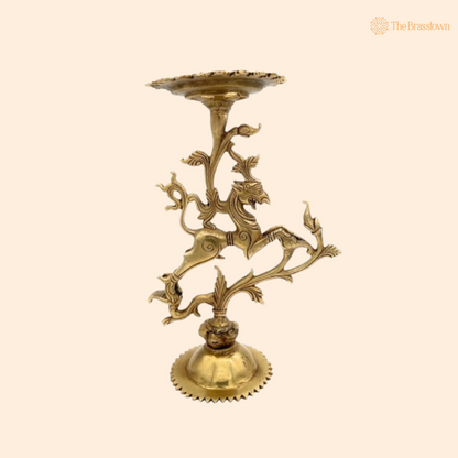 Ornate Brass Yali Candle Holder – A Symbol of Grace and Strength 9.5 Inch