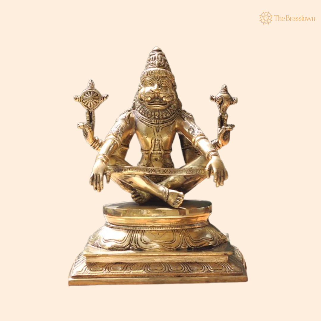 Ornate Brass Yoga Narasimha Statue 10.5 Inch