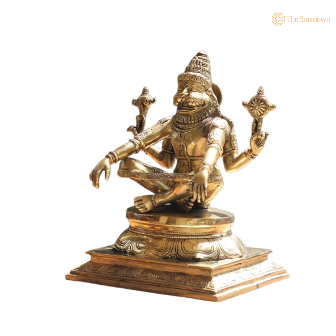 Ornate Brass Yoga Narasimha Statue 10.5 Inch