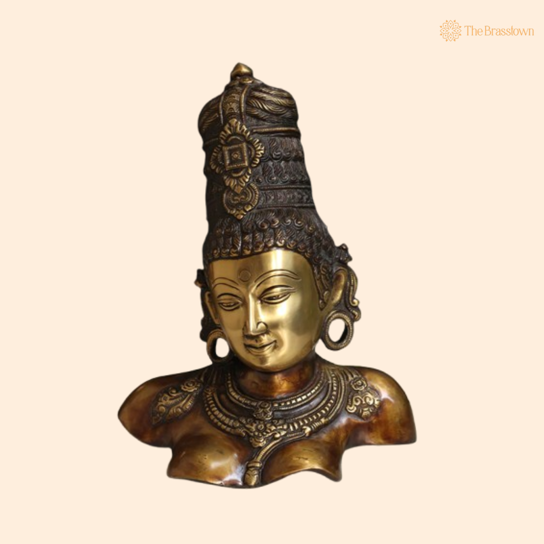 Ornate Two-Tone Brass Goddess Bust - A Symbol of Divine Beauty and Serenity 12 Inch