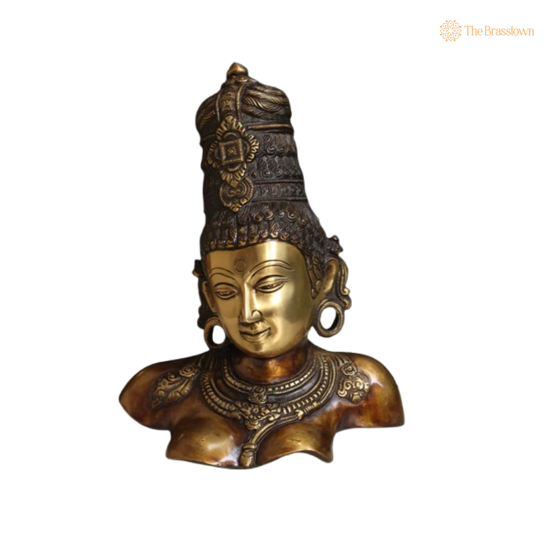 Ornate Two-Tone Brass Goddess Bust - A Symbol of Divine Beauty and Serenity 12 Inch
