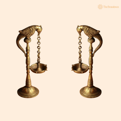 Parrot Perch Brass Hanging Diya Pair 8 Inch