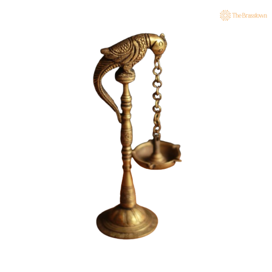 Parrot Perch Brass Hanging Diya Pair 8 Inch