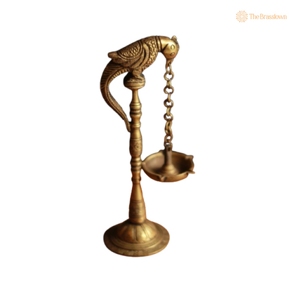 Parrot Perch Brass Hanging Diya Pair 8 Inch