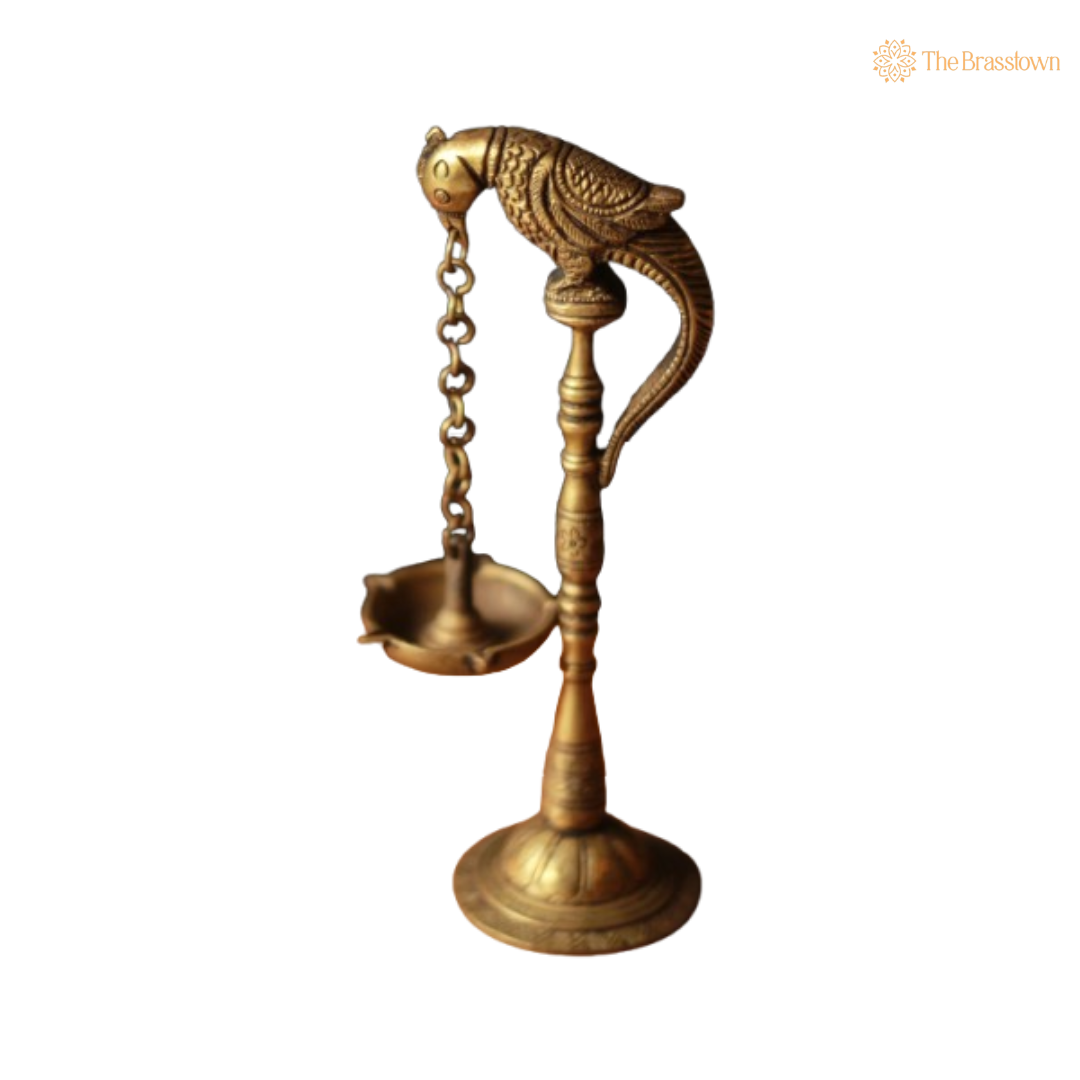 Parrot Perch Brass Hanging Diya Pair 8 Inch