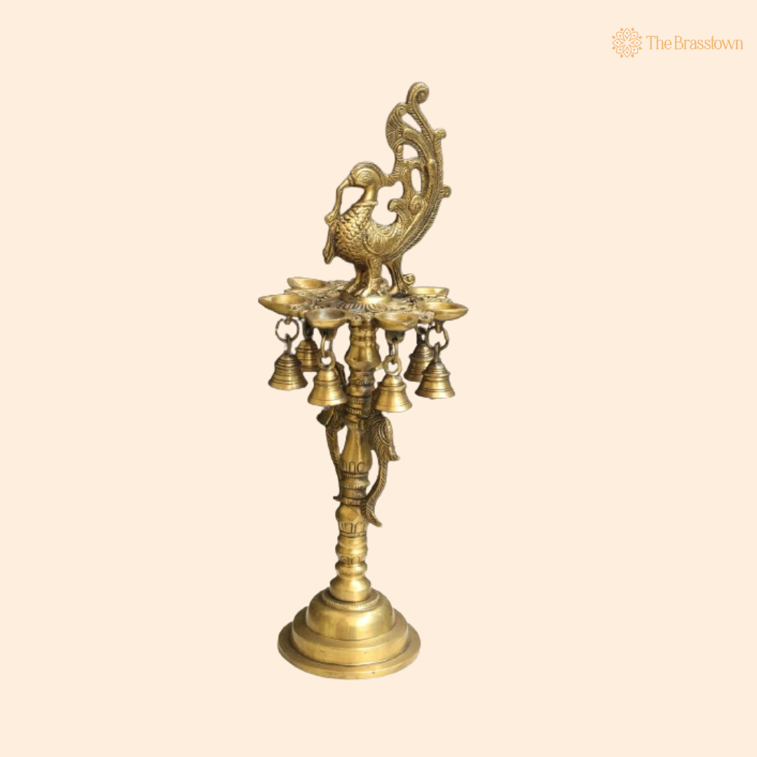 Peacock Bell Brass Diya Stand 17 Inch