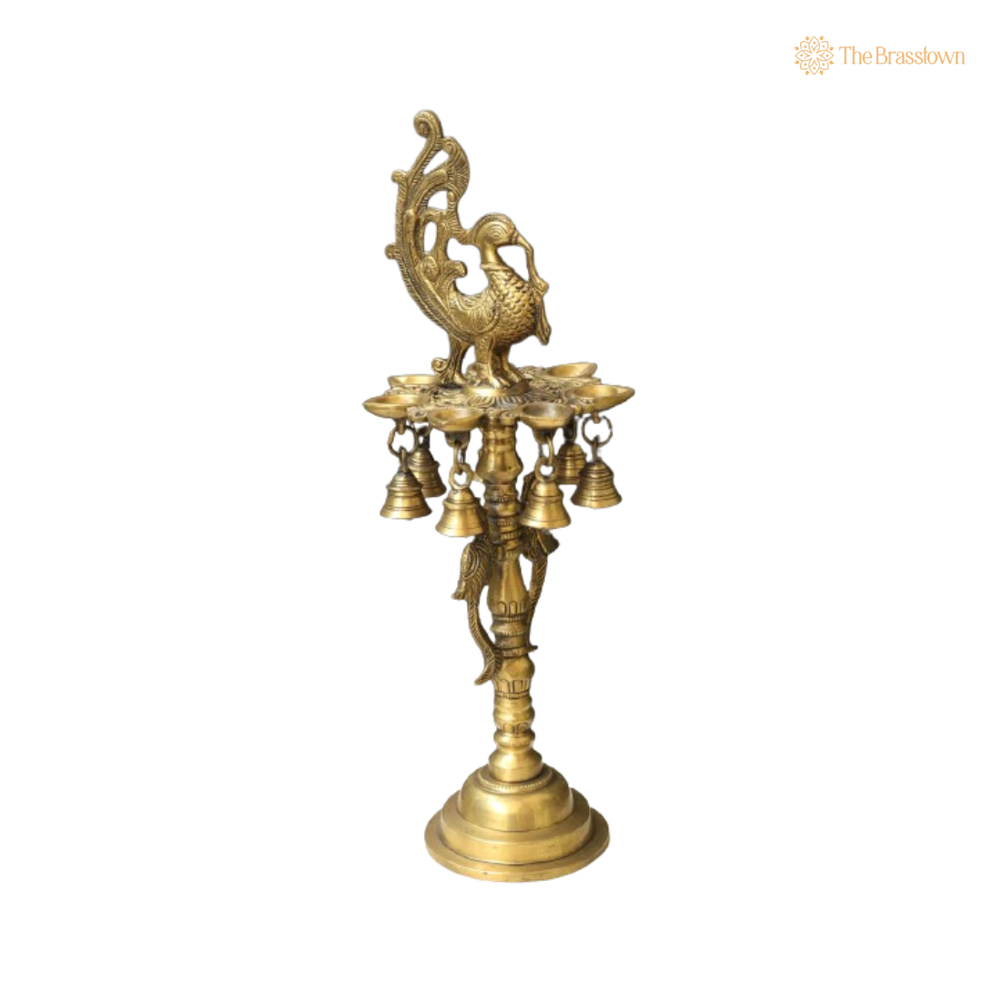 Peacock Bell Brass Diya Stand 17 Inch