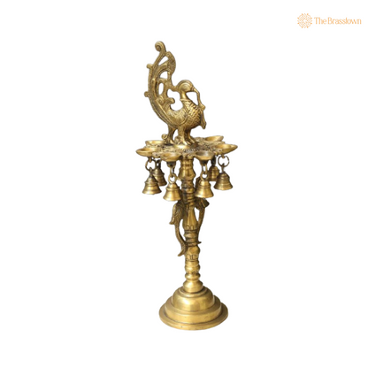 Peacock Bell Brass Diya Stand 17 Inch