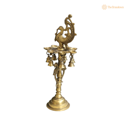 Peacock Bell Brass Diya Stand 17 Inch