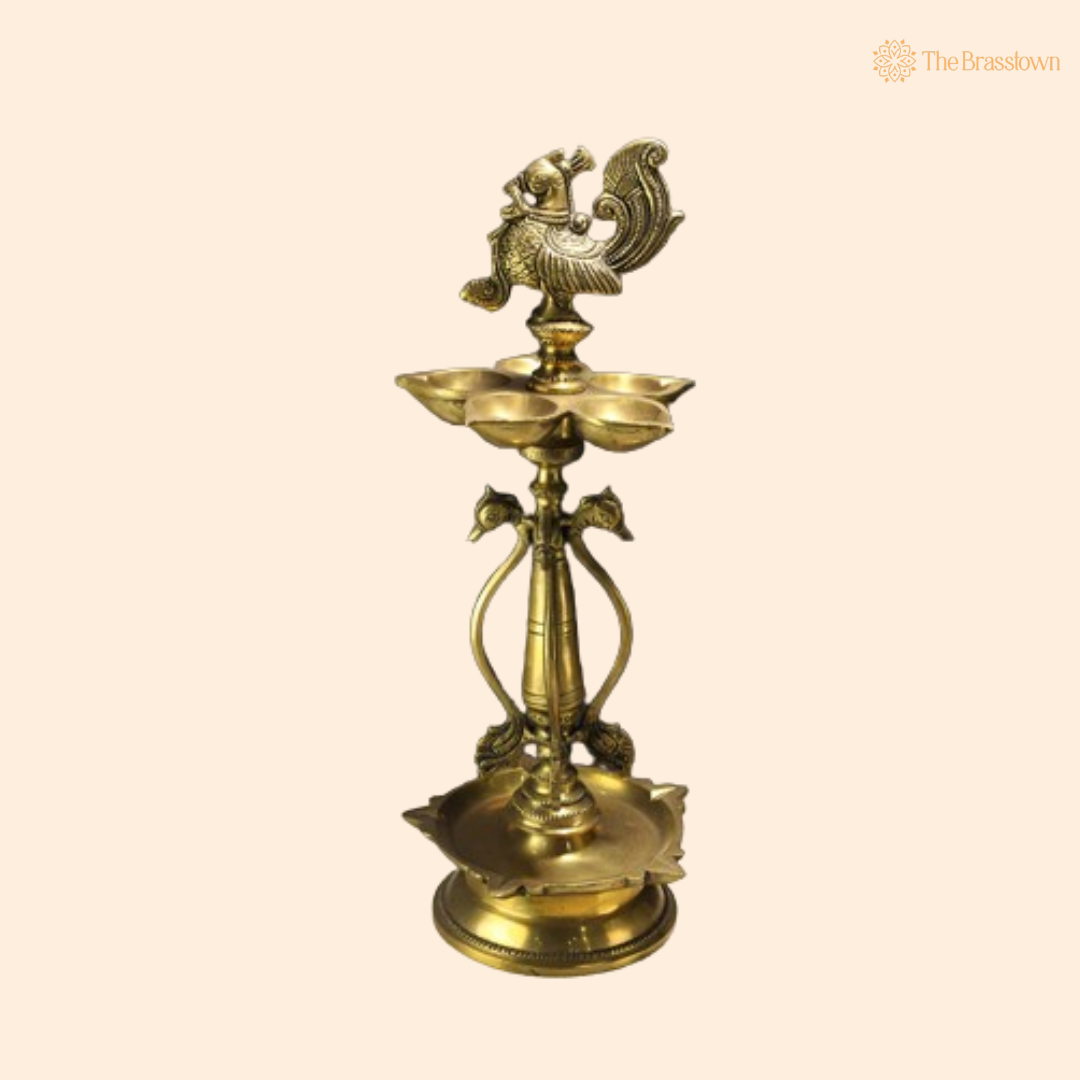 Peacock Brass Diya Stand 14 Inch
