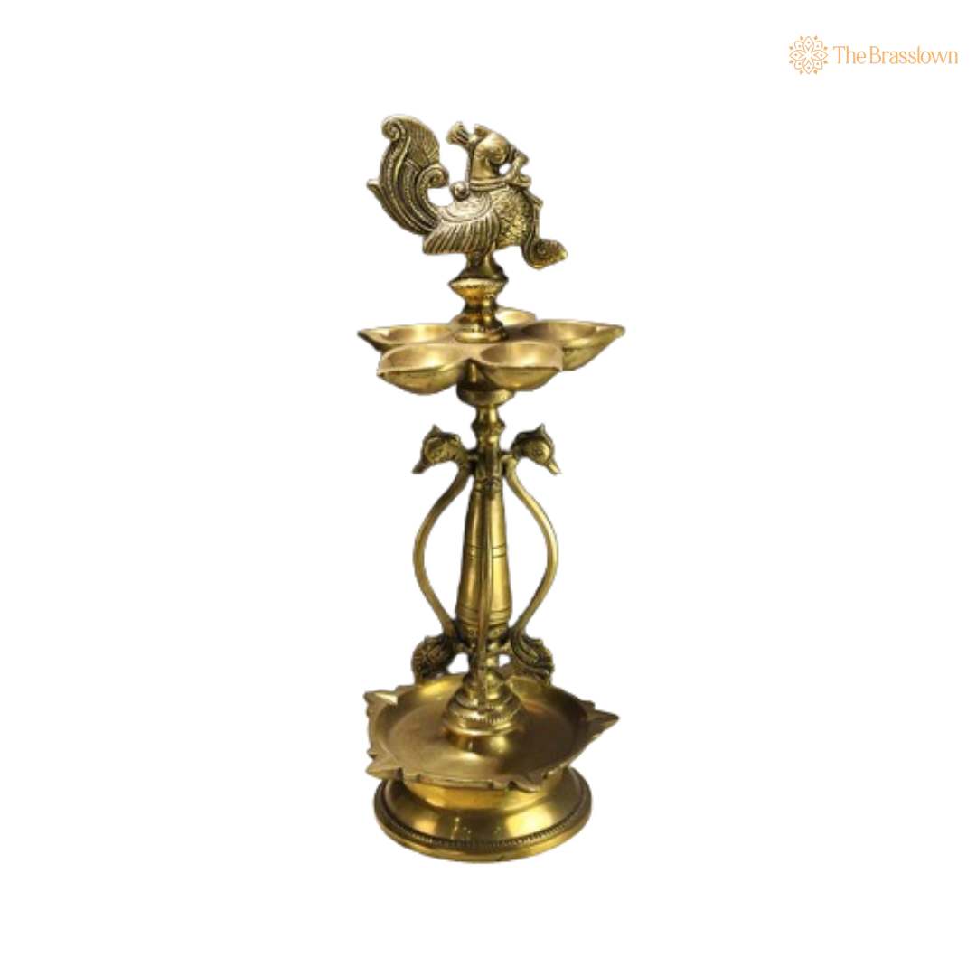 Peacock Brass Diya Stand 14 Inch