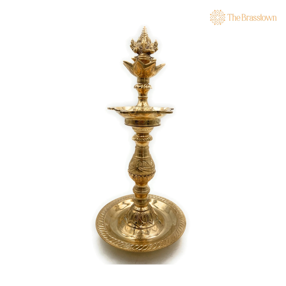 Brass Ganesh Oil Lamp Vinayaka Deepam – Handcrafted Ganesha Diya, Pillayar Vilakku, Ganapati Deepak, Peetal Vigneshwara Vilakku 14.5 Inch 2