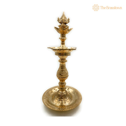 Brass Ganesh Oil Lamp Vinayaka Deepam – Handcrafted Ganesha Diya, Pillayar Vilakku, Ganapati Deepak, Peetal Vigneshwara Vilakku 14.5 Inch 2