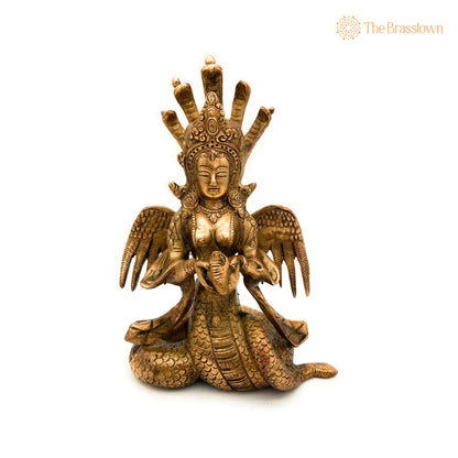 Brass Nagkanya Idol – Handcrafted Peetal Naga Kanya Nagini Manasa Devi Murti, Antique Nag Devi Sarpa Kanya Statue for Pooja 9 Inch 3