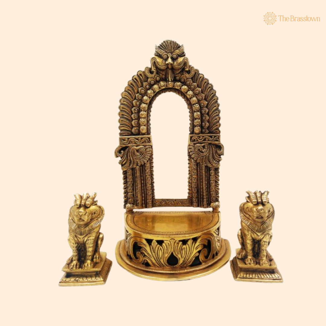 Regal Brass Temple Arch with Guardian Lions 11 Inch