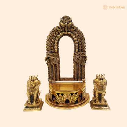 Regal Brass Temple Arch with Guardian Lions 11 Inch