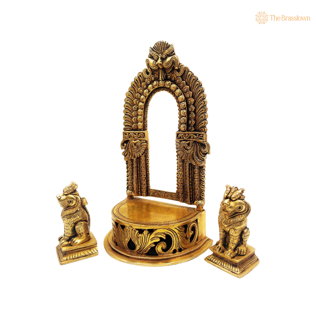 Regal Brass Temple Arch with Guardian Lions 11 Inch