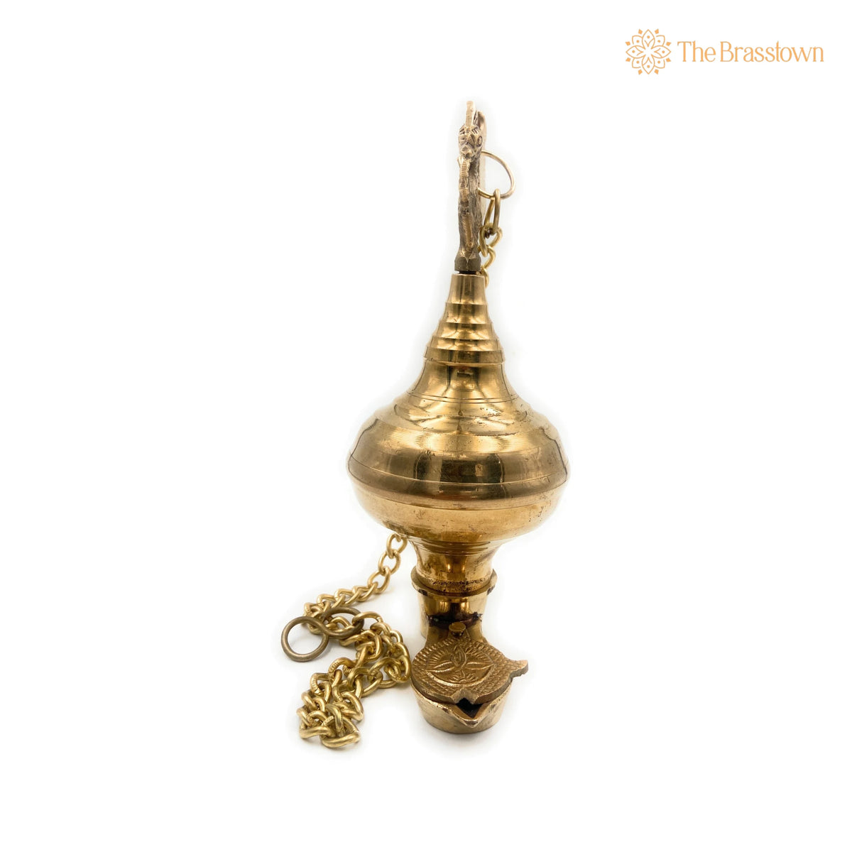 Handcrafted Brass Hanging Pooja Lamp Diya – Traditional Peetal Pittal Pitala Ceiling Lantern for Lakshmi, Saraswati 9.5 Inch 4