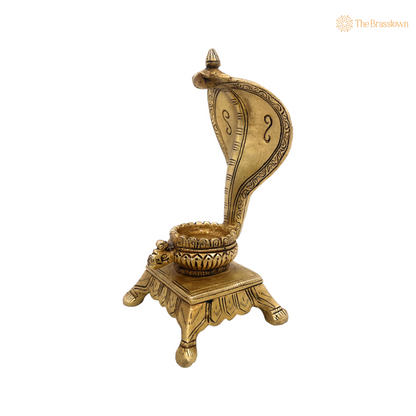 Sacred Brass Naga Shivling Idol with Cobra Hood 7 Inch