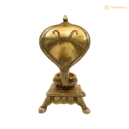 Sacred Brass Naga Shivling Idol with Cobra Hood 7 Inch
