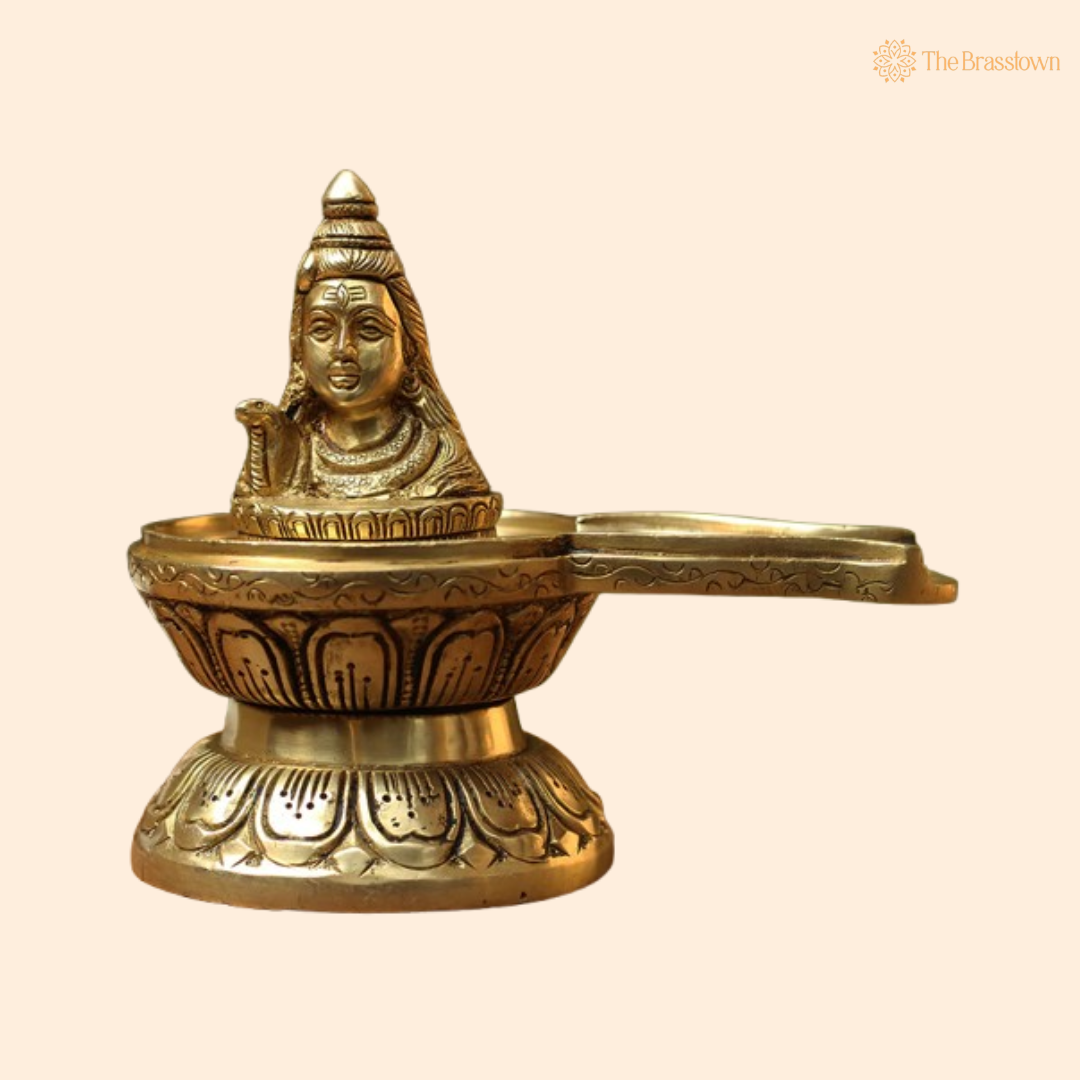 Sacred Brass Shiva Lingam with Serene Adi Yogi Bust 5.5 Inch