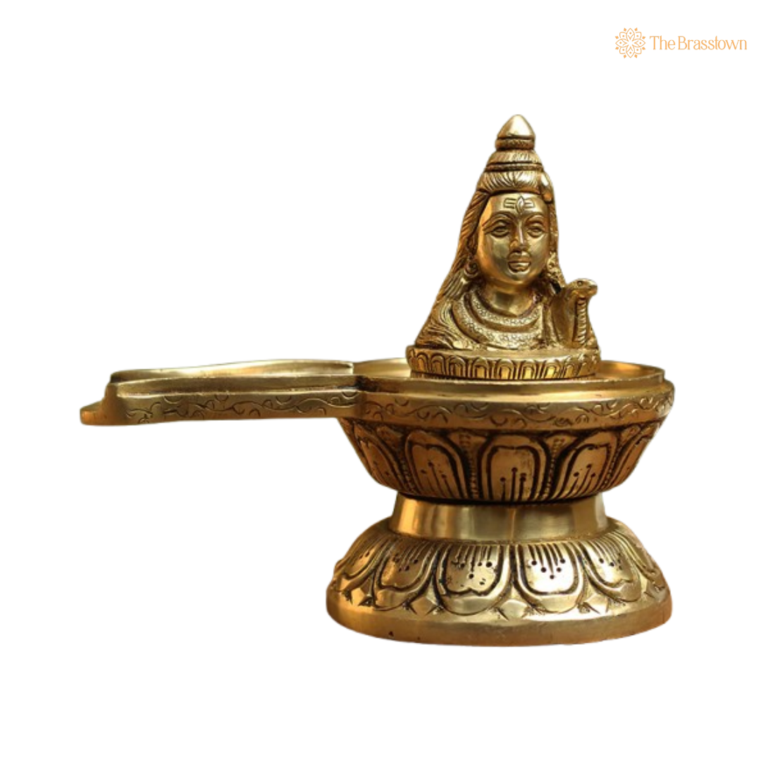Sacred Brass Shiva Lingam with Serene Adi Yogi Bust 5.5 Inch