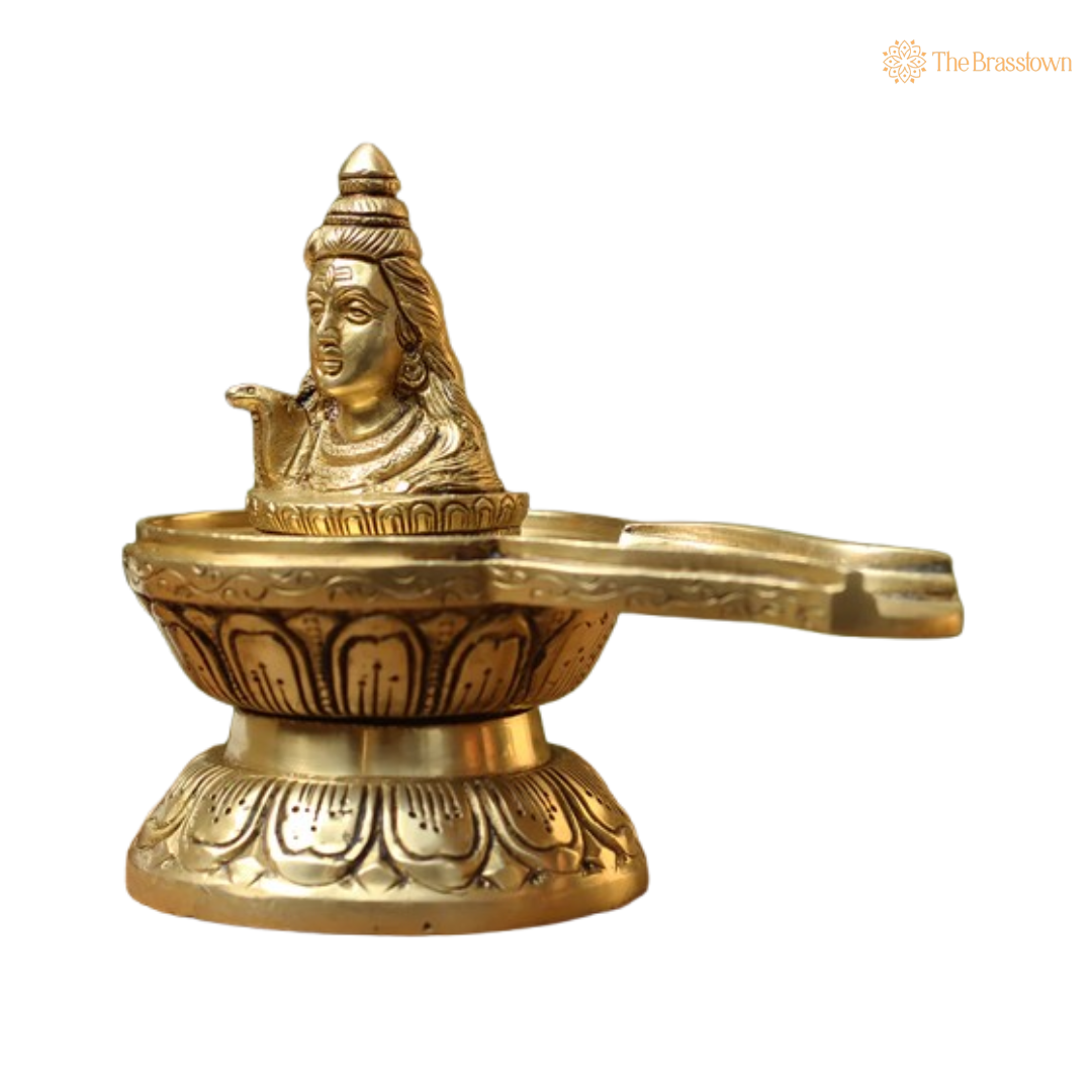 Sacred Brass Shiva Lingam with Serene Adi Yogi Bust 5.5 Inch