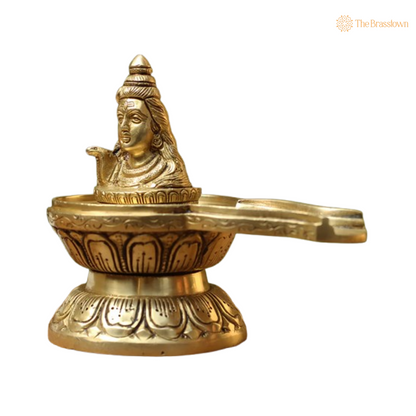 Sacred Brass Shiva Lingam with Serene Adi Yogi Bust 5.5 Inch