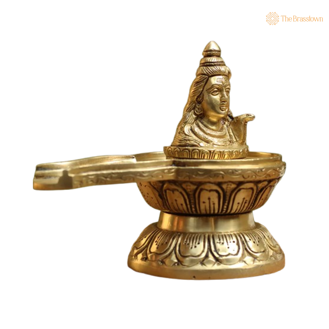 Sacred Brass Shiva Lingam with Serene Adi Yogi Bust 5.5 Inch