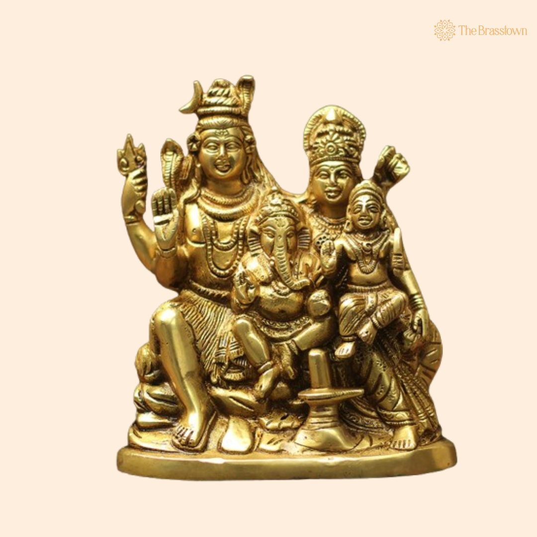 Sacred Brass Shiva Parivar Statue 8 Inch