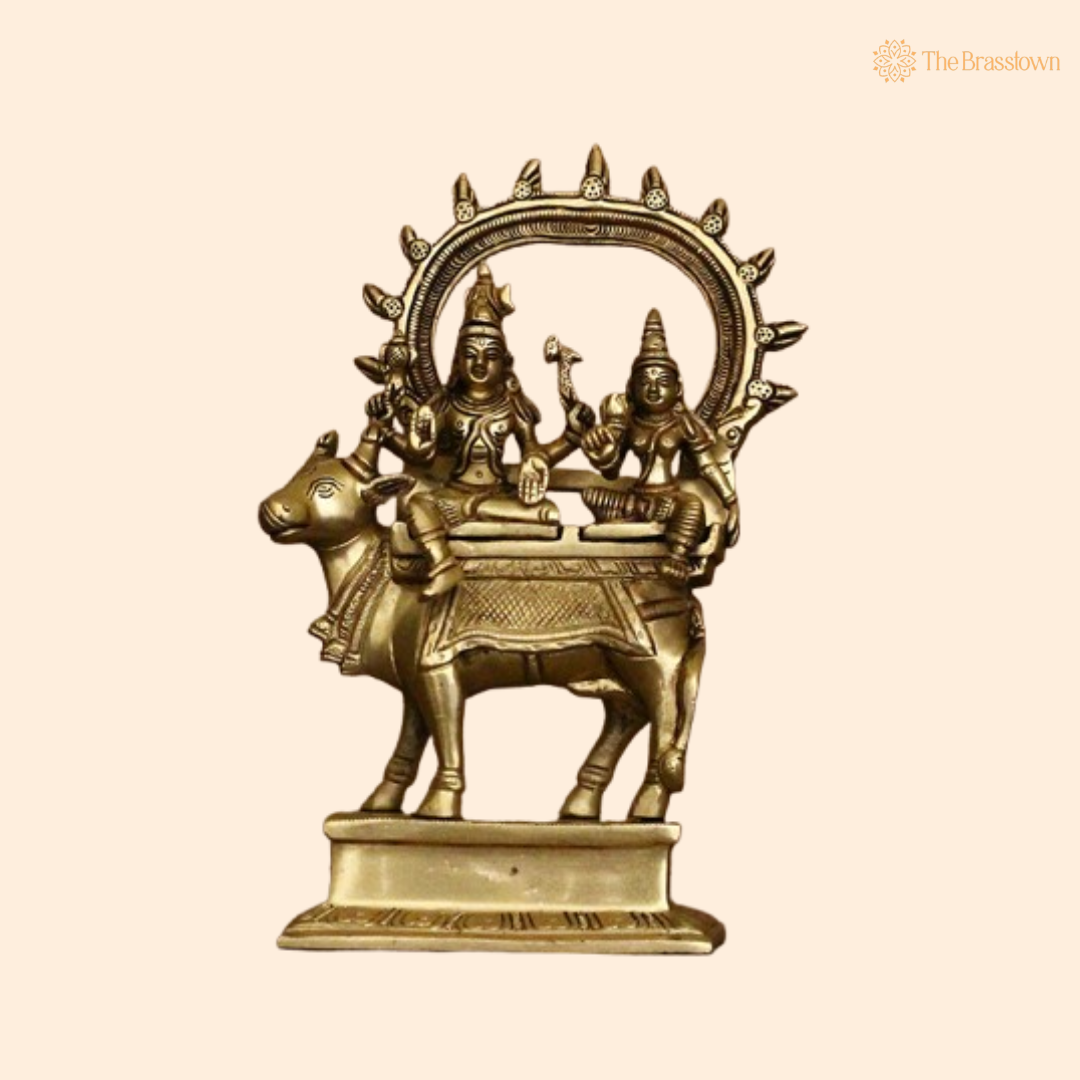 Sacred Brass Shiva and Parvati on Nandi 8 Inch