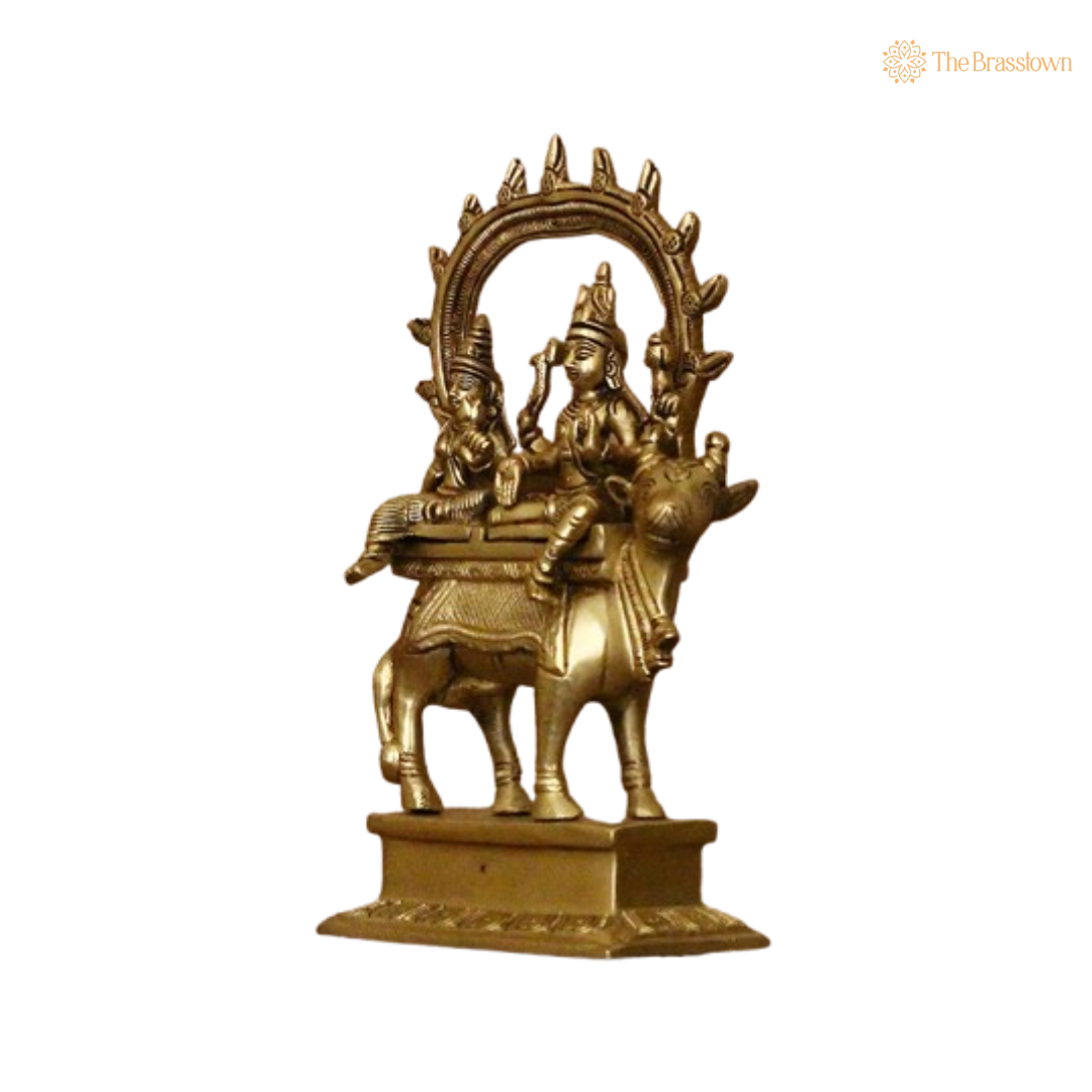 Sacred Brass Shiva and Parvati on Nandi 8 Inch