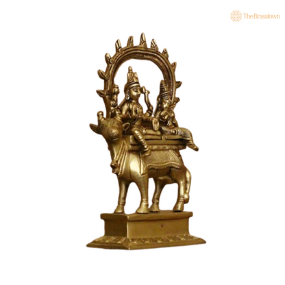 Sacred Brass Shiva and Parvati on Nandi 8 Inch